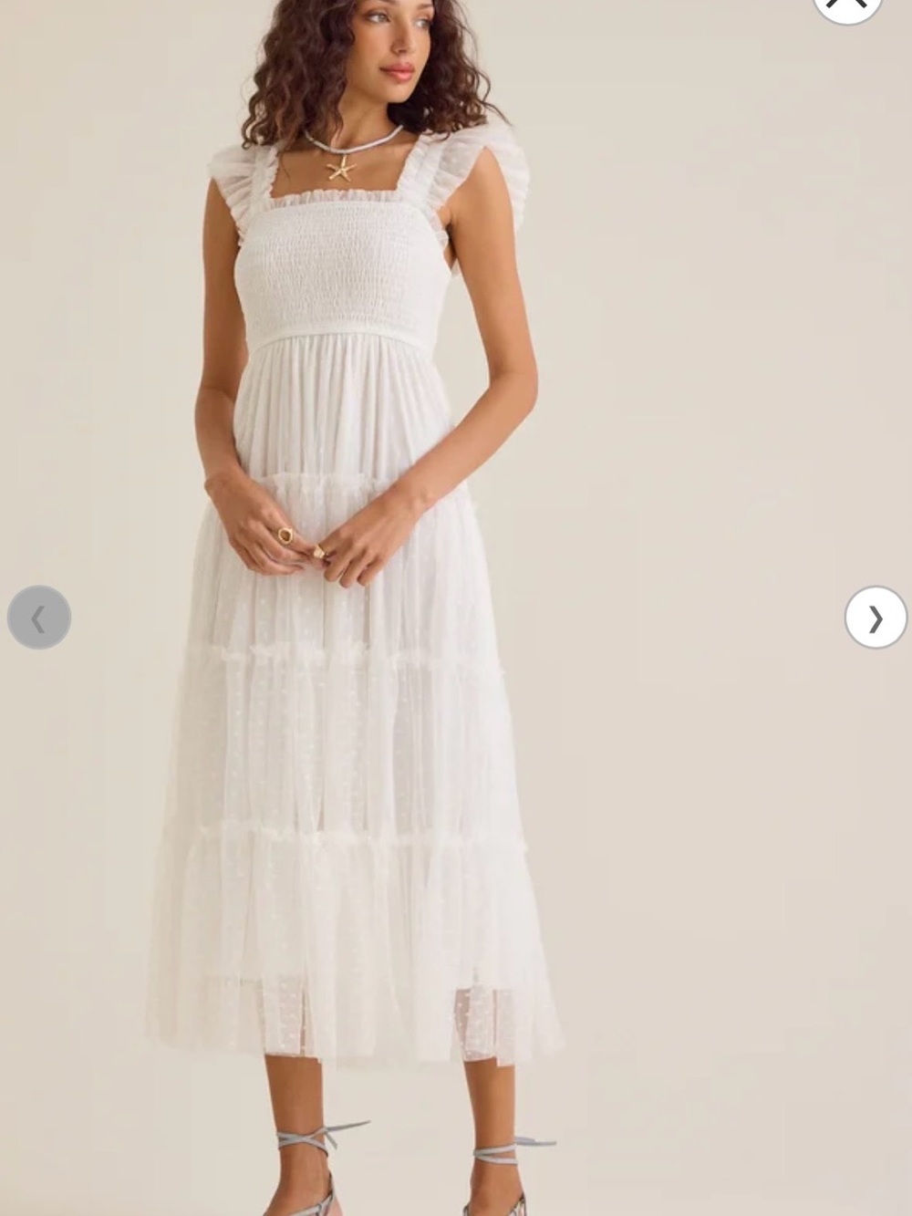 Altar'd State White Ruffled Smocked Midi Dress